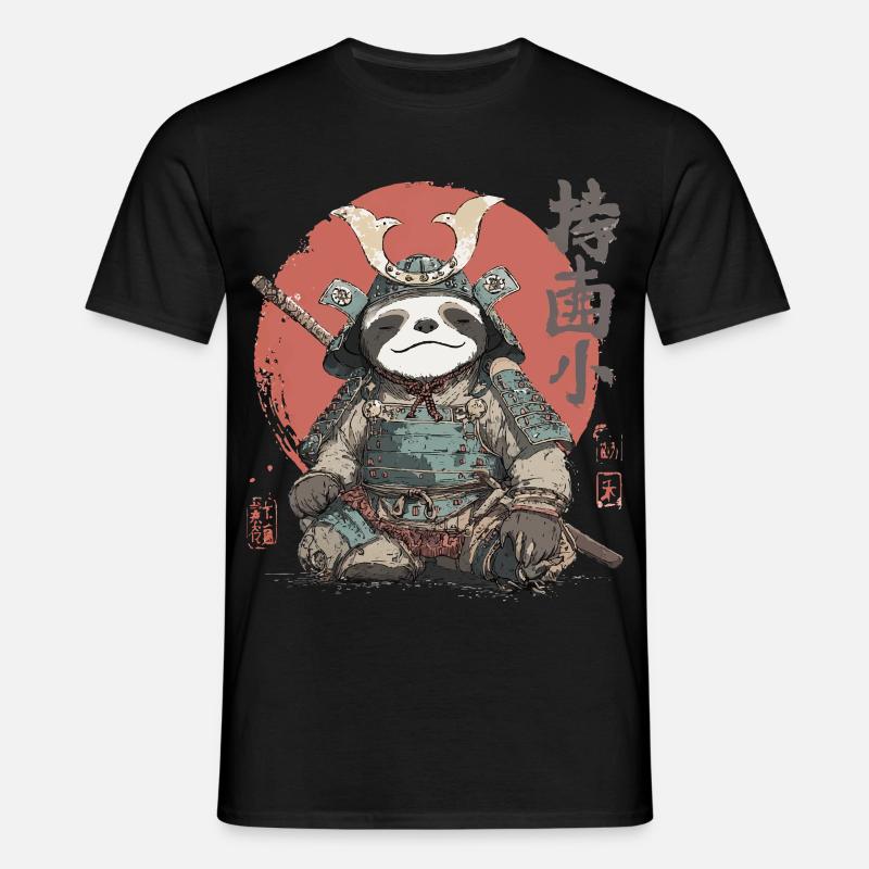 Faultier-Samurai-Rüstung - Männer T-Shirt - Schwarz