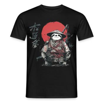 Faultier-Samurai unter roter Sonne - Männer T-Shirt - Schwarz - Vorne - AI Model Male 178 light (178cm)