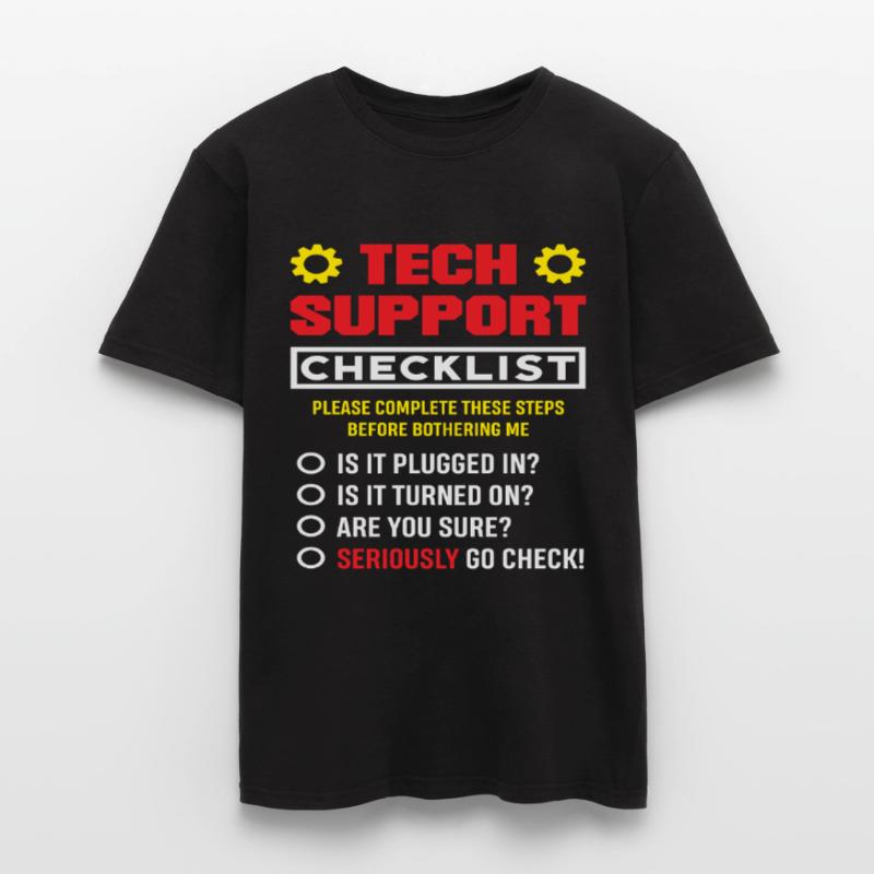 Tech Support Checkliste Stecker drin IT Admin Männer T-Shirt