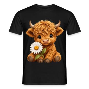 Highland cow Highland cow Highland cow, daisy - Men's T-Shirt - black - Front - AI Model Male 178 light (178cm)