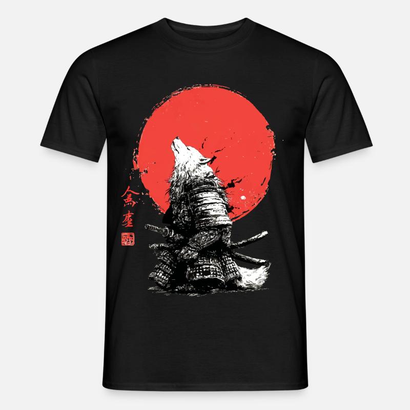 Wolf-Samurai unter Crimson Sun - Männer T-Shirt - Schwarz