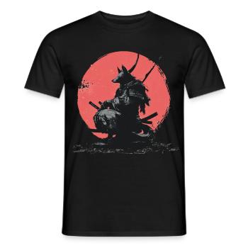 Wolf Samurai on Red Sun - Men's T-Shirt - black - Front - AI Model Male 178 light (178cm)