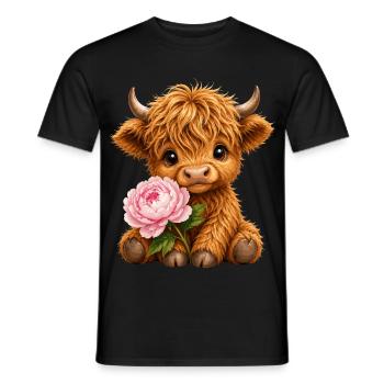 Vache des Highlands, vache des Highlands, bétail des Highlands, pivoines - T-shirt homme - noir - Devant - AI Model Male 178 light (178cm)