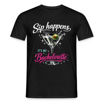 Enterrement de vie de jeune fille Verre Martini – Sip Happens Bachelorette - T-shirt homme - noir - Devant - AI Model Male 178 light (178cm)