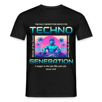 Techno Generation Rave DJ Synthwave Retro - Men's T-Shirt - black - Front - AI Model Male 178 light (178cm)