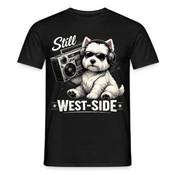 Cooler Westie mit Boombox: Still West-Side - Männer T-Shirt - Schwarz - Vorne - AI Model Male 178 light (178cm)