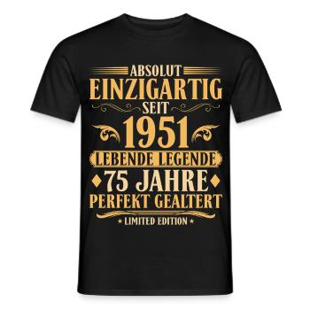 Einzigartig seit 1951 Baujahr 75. Geburtstag - Männer T-Shirt - Schwarz - Vorne - AI Model Male 178 light (178cm)