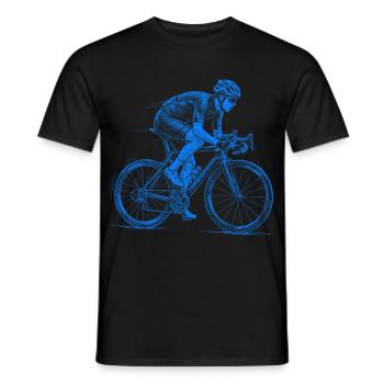 Cycling illustration racing cyclist in blue - Men's T-Shirt - black - Front - AI Model Male 178 light (178cm)