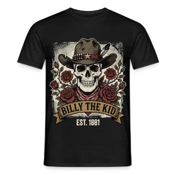 Billy the Kid Cowboy Totenkopf Rosen 1881 - Männer T-Shirt - Schwarz - Vorne - AI Model Male 178 light (178cm)