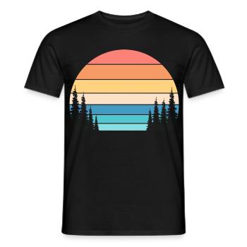Retro-Sonnenuntergang und Kiefernwald - Männer T-Shirt - Schwarz - Vorne - AI Model Male 178 light (178cm)