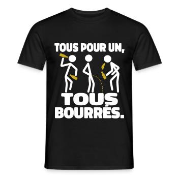 Tous Pour Un Tous Bourrés Humour Apéro - T-shirt homme - noir - Devant - AI Model Male 178 light (178cm)