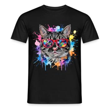 Cat Face in Rainbow Watercolor Gift - Men's T-Shirt - black - Front - AI Model Male 178 light (178cm)