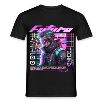 Neon Cyberpunk Fahrradfahrer - Männer T-Shirt - Schwarz - Vorne - AI Model Male 178 light (178cm)
