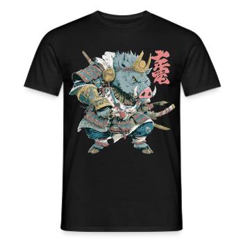Boar Samurai Armor - Men's T-Shirt - black - Front - AI Model Male 178 light (178cm)