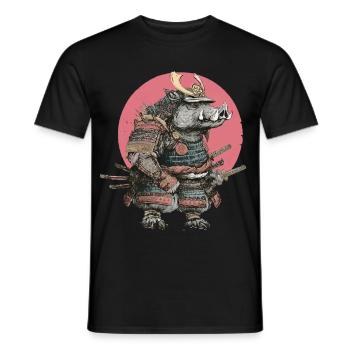 Wildschwein-Samurai in Rüstung mit pinkem Wappen - Männer T-Shirt - Schwarz - Vorne - AI Model Male 178 light (178cm)