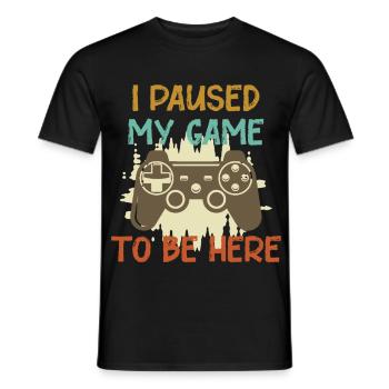 I Paused My Game Funny Gamer Humor - Männer T-Shirt - Schwarz - Vorne - AI Model Male 178 light (178cm)