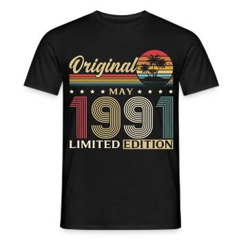 Cadeau du 35e anniversaire Original Millésime de mai 1991 - T-shirt homme - noir - Devant - AI Model Male 178 light (178cm)