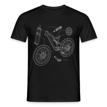 Dessin DH-Bike Exploded : Croquis de la technique VTT - T-shirt homme - noir - Devant - AI Model Male 178 light (178cm)