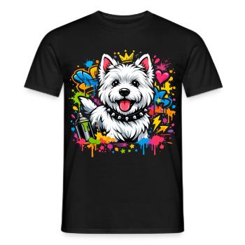Westie Graffiti Design – Bunte Street Art - Männer T-Shirt - Schwarz - Vorne - AI Model Male 178 light (178cm)