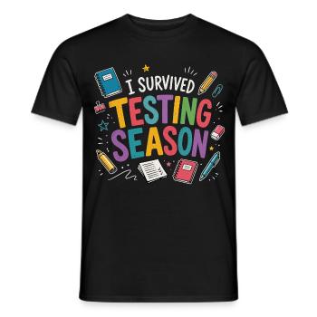 I survived the exam phase School Humor - Men's T-Shirt - black - Front - AI Model Male 178 light (178cm)