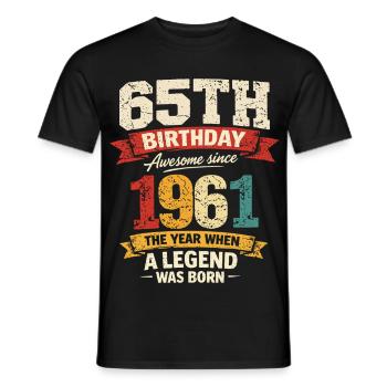65 Year Old Birthday Legend 1961 - Vintage - Men's T-Shirt - black - Front - AI Model Male 178 light (178cm)