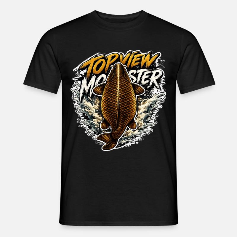 Draufsicht Karpfen-Spritzfischen-Design - Männer T-Shirt - Schwarz