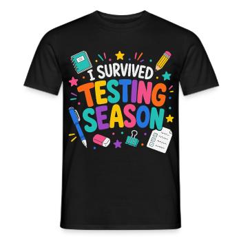 I survived the exam phase School Humor - Men's T-Shirt - black - Front - AI Model Male 178 light (178cm)