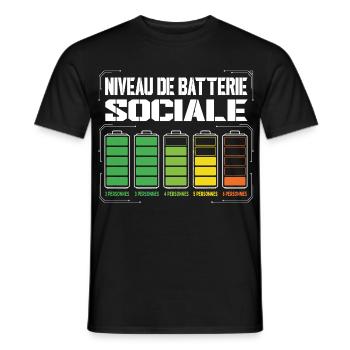 Niveau De Batterie Sociale Humour Introverti - T-shirt homme - noir - Devant - AI Model Male 178 light (178cm)