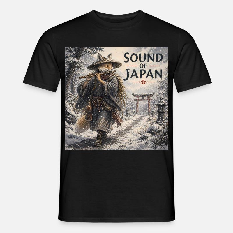 Japanisches Kitsune-Flötendesign - Männer T-Shirt - Schwarz