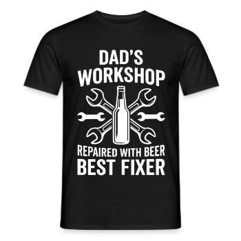 DADS WORKSHOP REPAIRED WITH BEER BEST FIXER Profi - Men's T-Shirt - black - Front - AI Model Male 178 light (178cm)