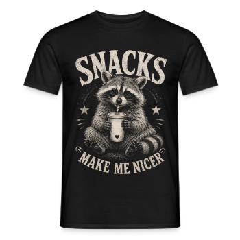 Raccoon, Snacks Make Me Nicer - Men's T-Shirt - black - Front - AI Model Male 178 light (178cm)
