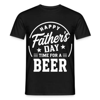 HAPPY FATHERS DAY TIME FOR A BEER Papa Emblem - Men's T-Shirt - black - Front - AI Model Male 178 light (178cm)