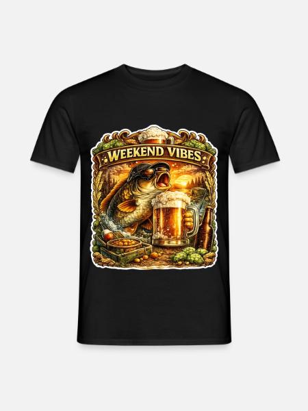Wochenendstimmung – Lustiges Karpfenfischen-Bierdesign - Männer T-Shirt - Schwarz