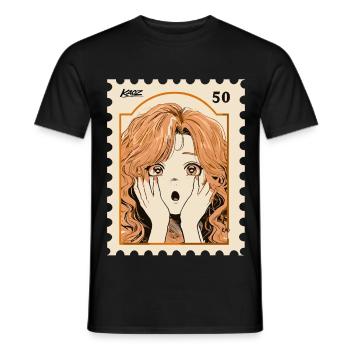 Peachy Shock Manga Portrait - Men's T-Shirt - black - Front - AI Model Male 178 light (178cm)