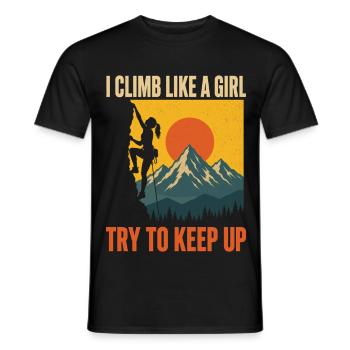 I Climb Like A Girl Climbing Mountains Shirt - Men's T-Shirt - black - Front - AI Model Male 178 light (178cm)