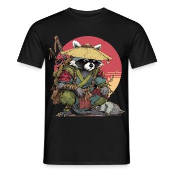 Waschbär-Samurai mit Strohhut - Männer T-Shirt - Schwarz - Vorne - AI Model Male 178 light (178cm)
