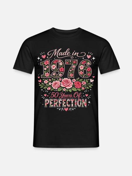 50 Jaar Vrouw Cadeau - 1976 Verjaardagsbloemen - Heren T-shirt - zwart