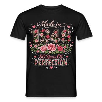 80 Years Woman Gift - 1946 Floral Birthday - Men's T-Shirt - black - Front - AI Model Male 178 light (178cm)