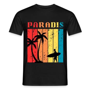 Paradise Surf été | Surf & Beach Retro Vintage - T-shirt homme - noir - Devant - AI Model Male 178 light (178cm)