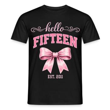 Hallo, fünfzehn 15-jähriger ist Geburtstagsknoten 2011 - Männer T-Shirt - Schwarz - Vorne - AI Model Male 178 light (178cm)