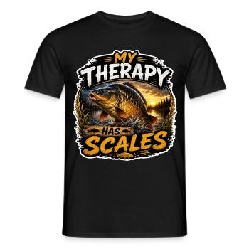Meine Therapie beinhaltet Schuppen-Karpfenfischen - Männer T-Shirt - Schwarz - Vorne - AI Model Male 178 light (178cm)