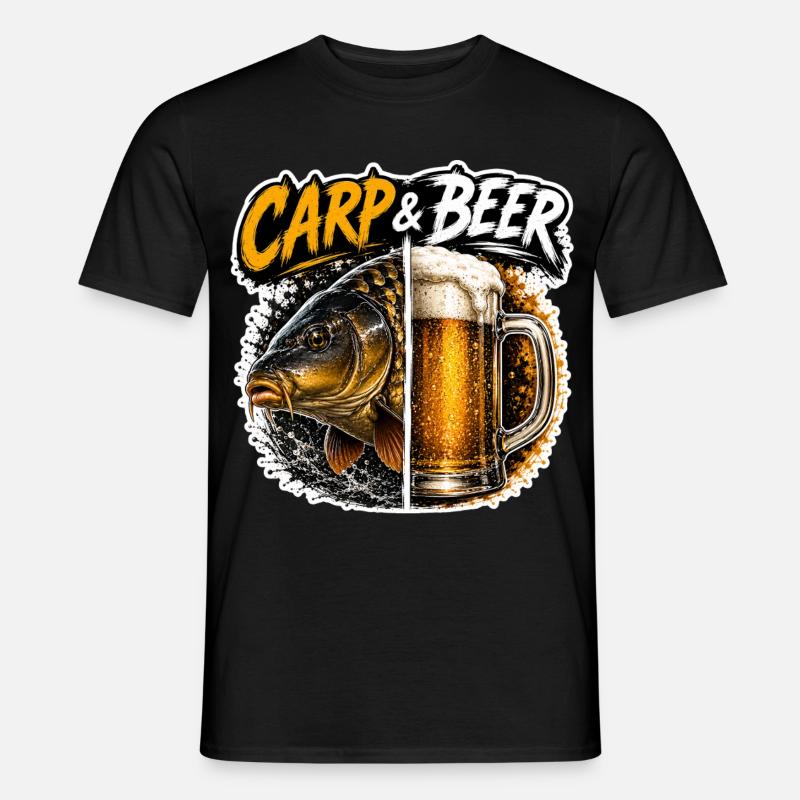 Karpfen- und Bier-lustiges Angeldesign - Männer T-Shirt - Schwarz