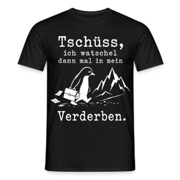 Pinguin flüchtet in die kalten Berge - Männer T-Shirt - Schwarz - Vorne - AI Model Male 178 light (178cm)