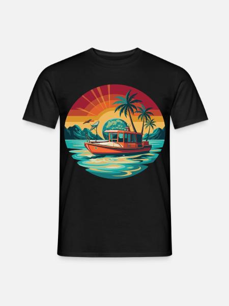Retro Boat Sunset Tropics - Men's T-Shirt - black