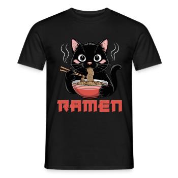 Schwarze Katze Ramen Nudel Fan Kawaii - Männer T-Shirt - Schwarz - Vorne - AI Model Male 178 light (178cm)