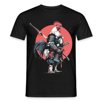 Rooster Samurai in Armor - Men's T-Shirt - black - Front - AI Model Male 178 light (178cm)