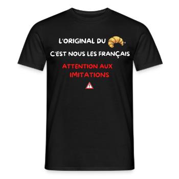 Croissant Français Original – Attention aux Imitat - T-shirt homme - noir - Devant - AI Model Male 178 light (178cm)