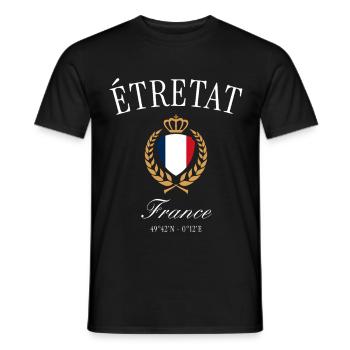 Étretat France Coat of Arms Crown – Travel Souvenir - Men's T-Shirt - black - Front - AI Model Male 178 light (178cm)