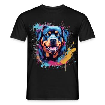Rottweiler Hund Bunte Splash Art - Männer T-Shirt - Schwarz - Vorne - AI Model Male 178 light (178cm)