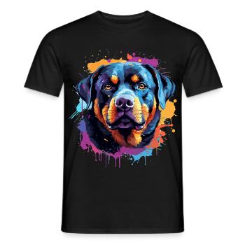 Farbenfrohes Splash-Rottweiler-Porträt - Männer T-Shirt - Schwarz - Vorne - AI Model Male 178 light (178cm)
